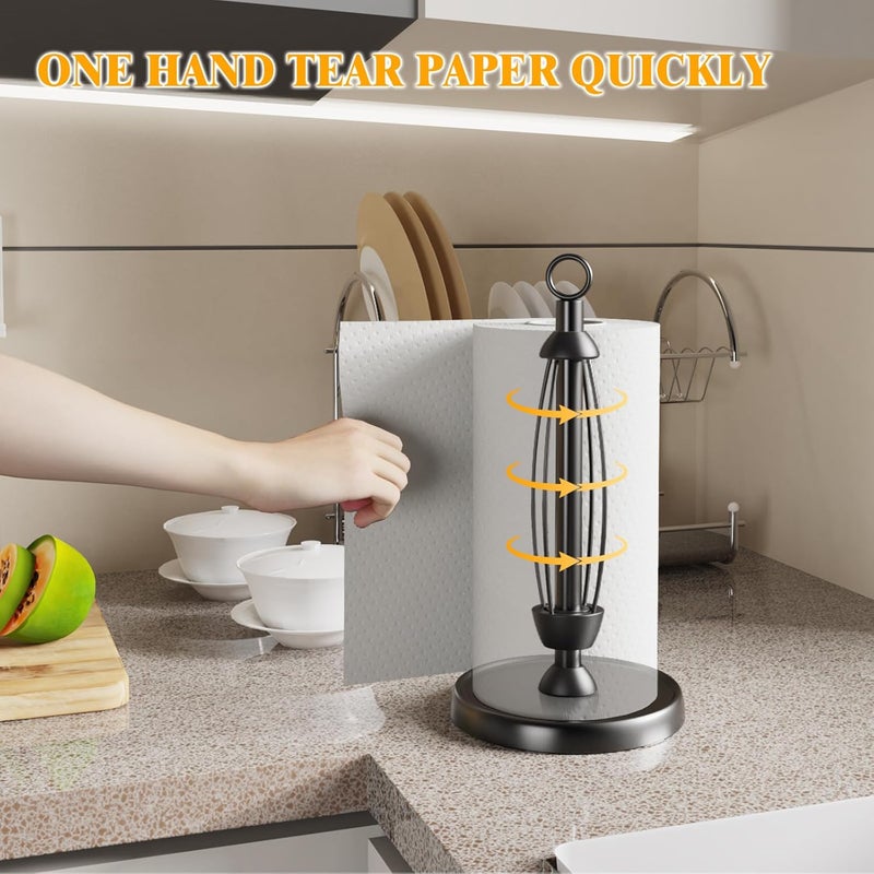 HZE Black Paper Towel Holder Countertop, One-Handed Tear, Stainless Steel, Weighted Base, Ring Paper Towel Holder Stand with Ratchet System for Kitchen Farmhouse Essentials Decor - Image 2